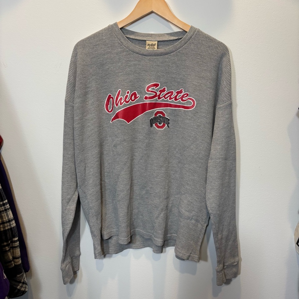 Ohio State Vintage Gray Long Sleeve Thermal Red Script Mens XL NCAA